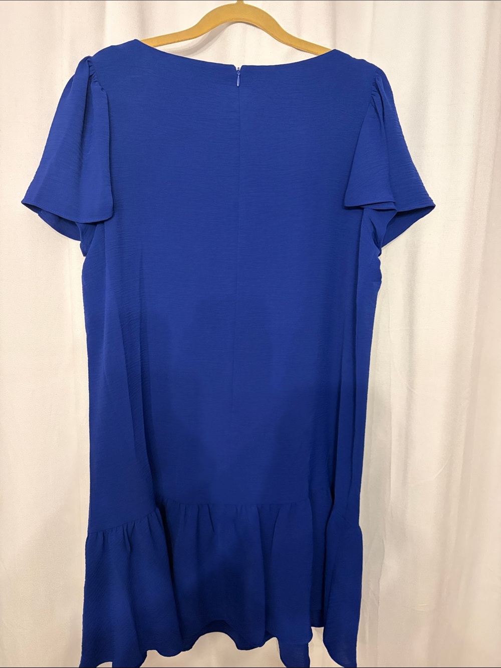 NWT DKNY Cobalt Blue Flutter Sleeve Midi Dress with Ruffle Hem - Picture 2 of 4